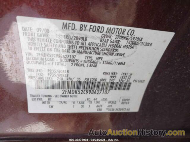 FORD FLEX SEL, 2FMDK52C99BA27107