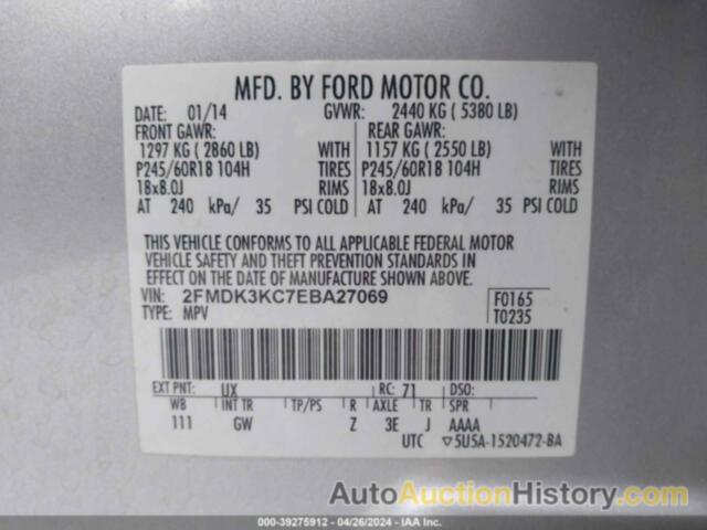 FORD EDGE LIMITED, 2FMDK3KC7EBA27069