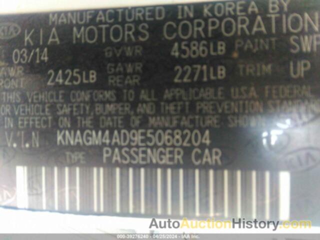 KIA OPTIMA HYBRID LX, KNAGM4AD9E5068204