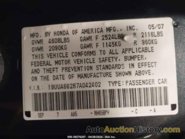 ACURA TL 3.2, 19UUA66287A042402