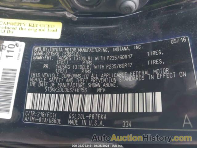 TOYOTA SIENNA LE 8 PASSENGER, 5TDKK3DC0GS746156