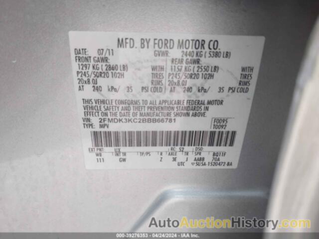 FORD EDGE LIMITED, 2FMDK3KC2BBB66781