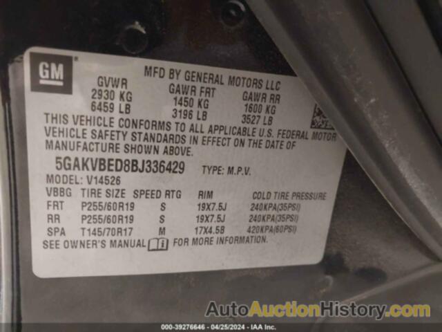 BUICK ENCLAVE 1XL, 5GAKVBED8BJ336429