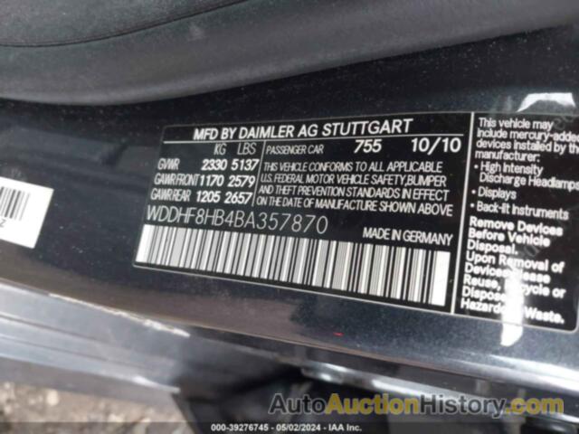 MERCEDES-BENZ E 350 4MATIC, WDDHF8HB4BA357870