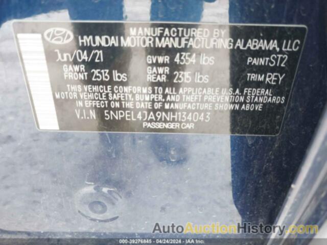 HYUNDAI SONATA SEL, 5NPEL4JA9NH134043