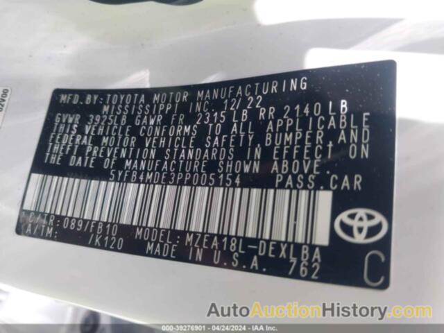 TOYOTA COROLLA LE, 5YFB4MDE3PP005154