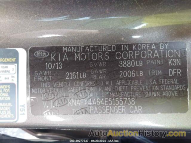 KIA FORTE LX, KNAFX4A64E5155738