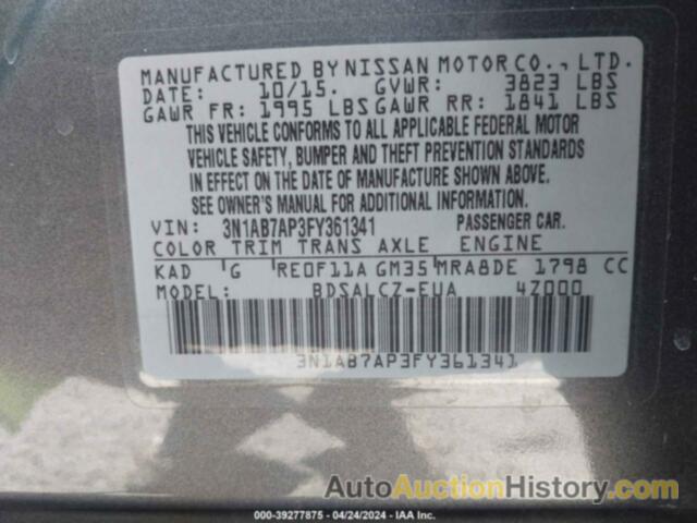 NISSAN SENTRA S, 3N1AB7AP3FY361341