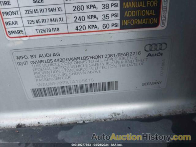 AUDI A3 2.0T, WAUNF78PX7A159415