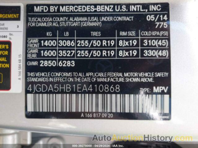 MERCEDES-BENZ ML 350 4MATIC, 4JGDA5HB1EA410868