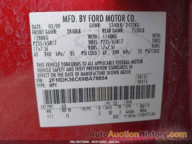 FORD EDGE SE, 2FMDK36C69BA78854