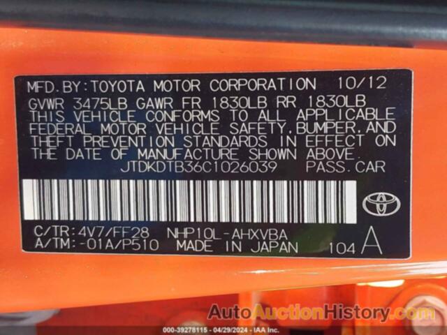 TOYOTA PRIUS C TWO, JTDKDTB36C1026039