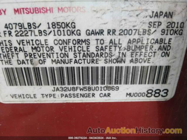 MITSUBISHI LANCER GTS, JA32U8FW5BU010069