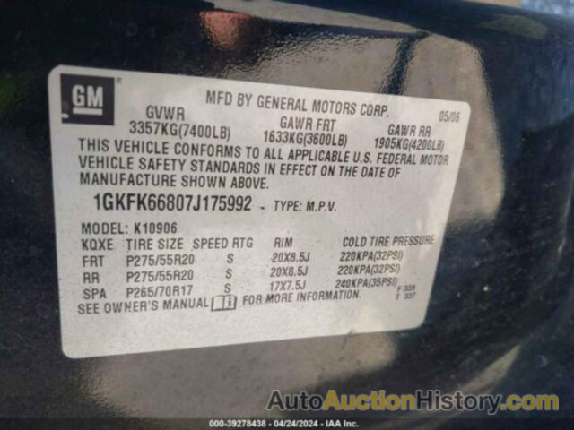 GMC YUKON XL DENALI, 1GKFK66807J175992