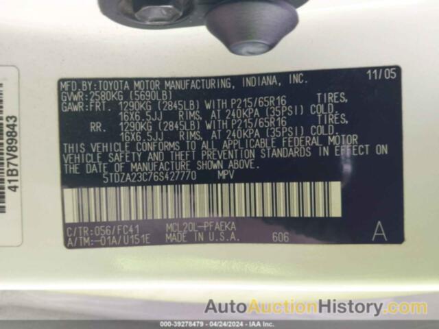 TOYOTA SIENNA LE, 5TDZA23C76S427770