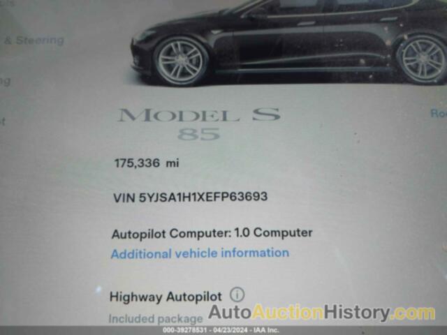 TESLA MODEL S P85, 5YJSA1H1XEFP63693