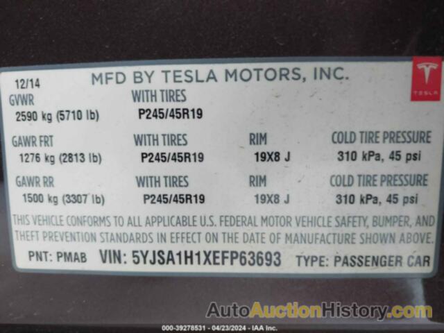 TESLA MODEL S P85, 5YJSA1H1XEFP63693