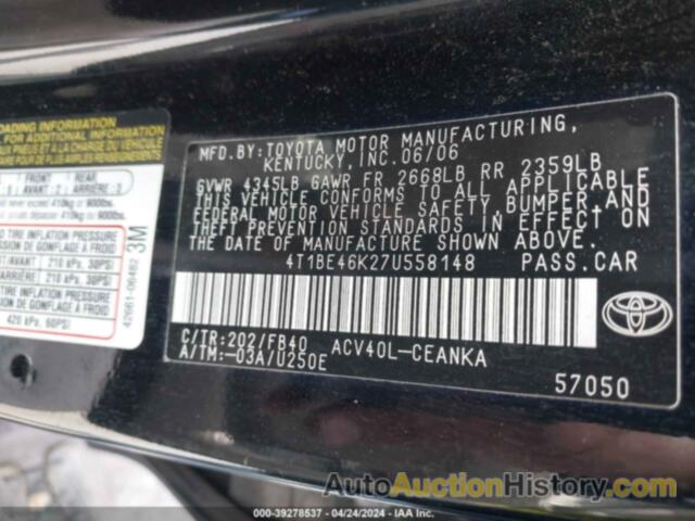 TOYOTA CAMRY LE, 4T1BE46K27U558148