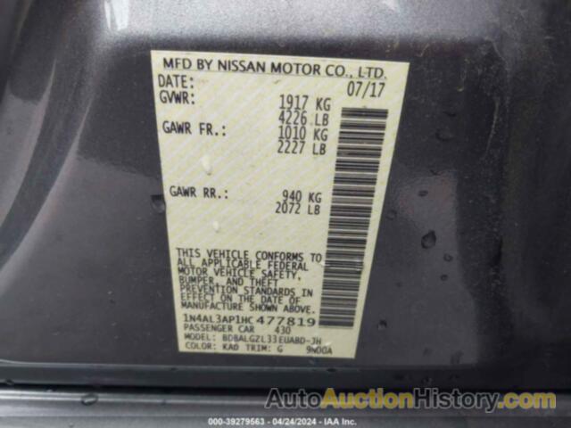 NISSAN ALTIMA 2.5 S, 1N4AL3AP1HC477819