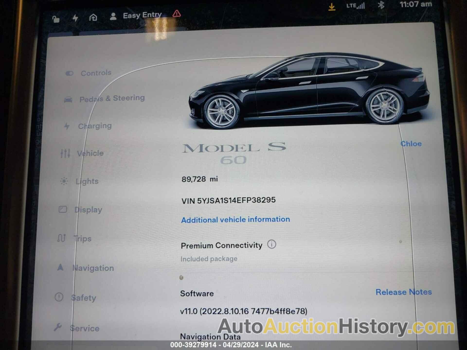 TESLA MODEL S, 5YJSA1S14EFP38295