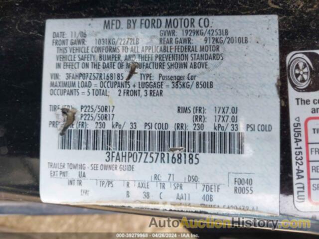 FORD FUSION SE, 3FAHP07Z57R168185