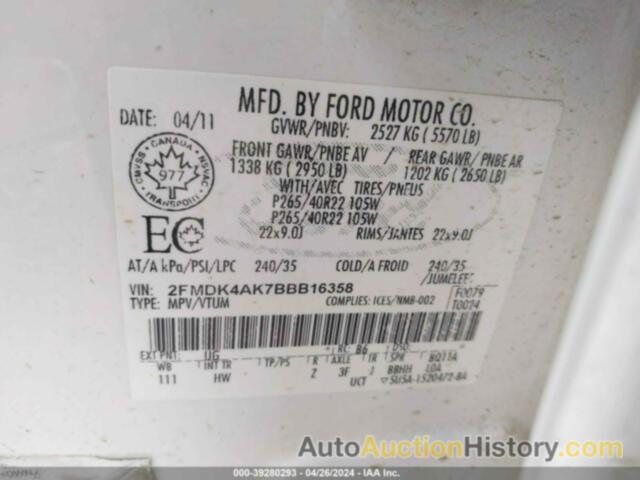 FORD EDGE SPORT, 2FMDK4AK7BBB16358