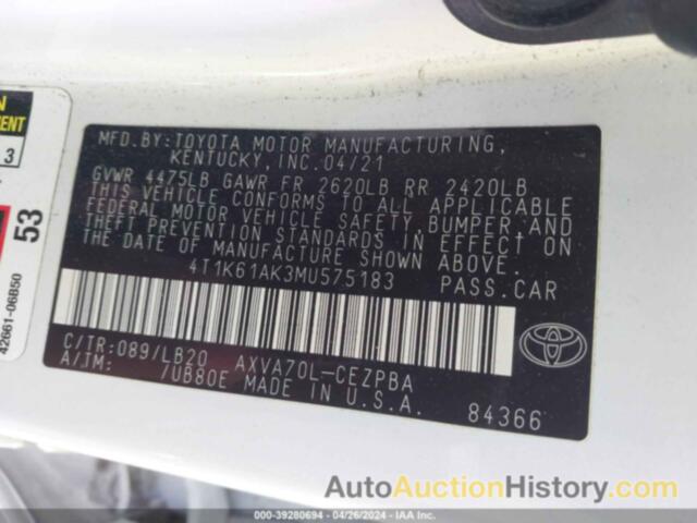 TOYOTA CAMRY XSE, 4T1K61AK3MU575183