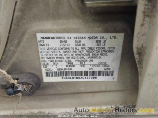 NISSAN ALTIMA GLE/GXE/SE/SE-L/XE, 1N4DL01D6XC137386