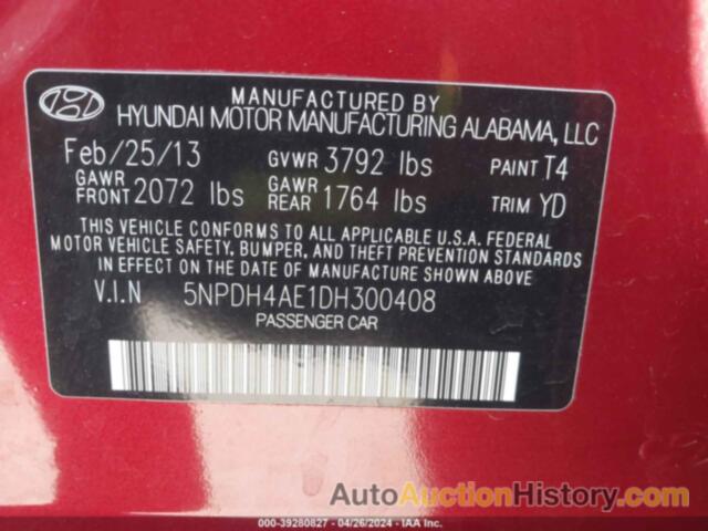 HYUNDAI ELANTRA GLS, 5NPDH4AE1DH300408