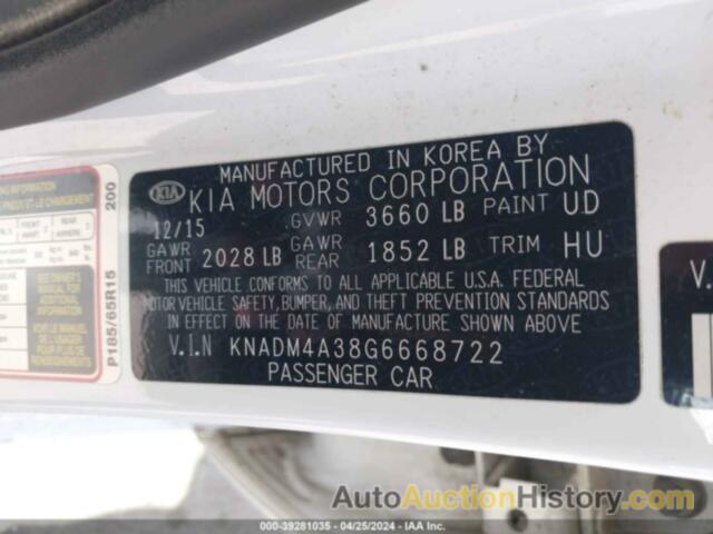 KIA RIO LX, KNADM4A38G6668722