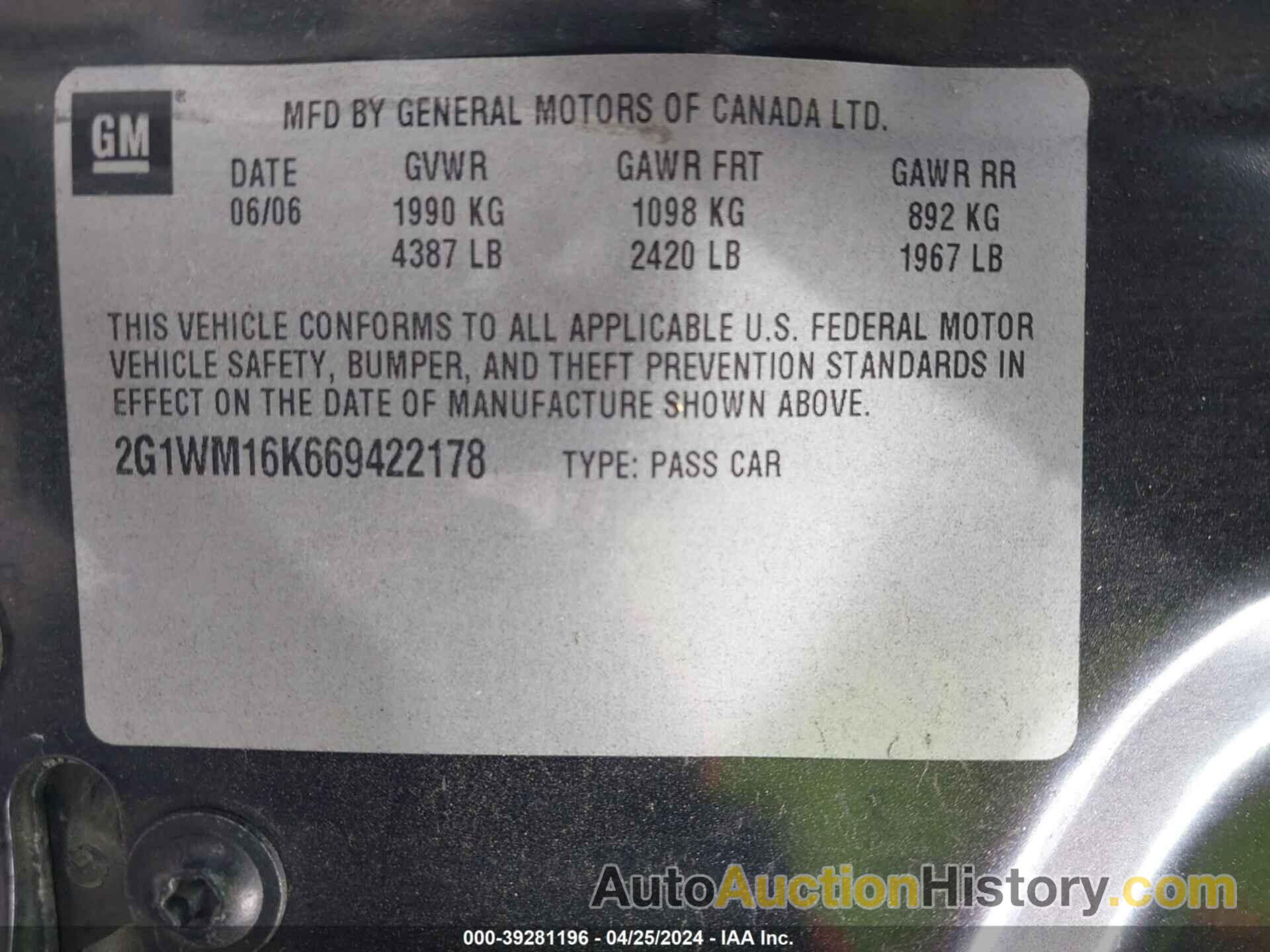 CHEVROLET MONTE CARLO LT, 2G1WM16K669422178