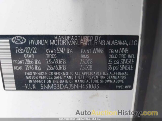 HYUNDAI SANTA FE SEL, 5NMS3DAJ5NH431083