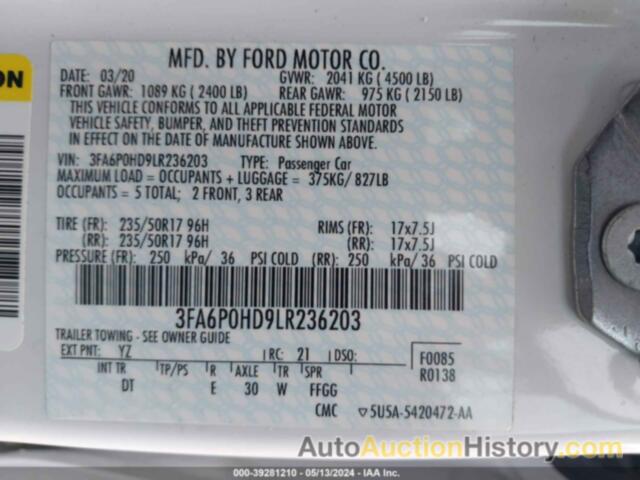 FORD FUSION SE, 3FA6P0HD9LR236203