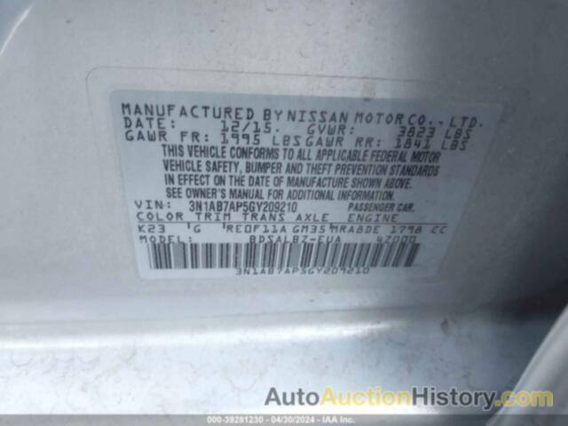 NISSAN SENTRA S, 3N1AB7AP5GY209210