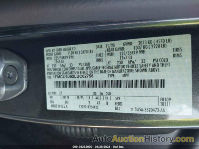 FORD ESCAPE TITANIUM, 1FMCU9J92LUC62758