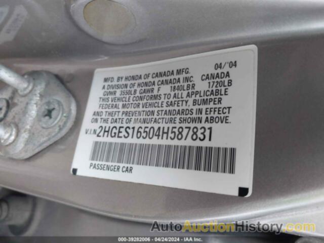 HONDA CIVIC LX, 2HGES16504H587831