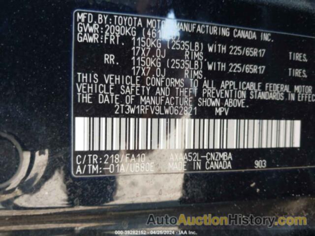 TOYOTA RAV4 XLE/XLE PREMIUM, 2T3W1RFV9LW062821