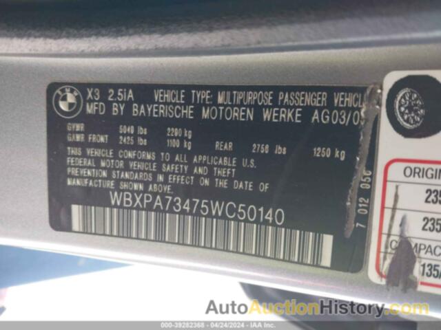 BMW X3 2.5I, WBXPA73475WC50140