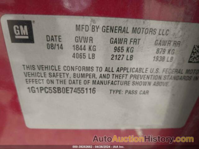 CHEVROLET CRUZE 1LT AUTO, 1G1PC5SB0E7455116