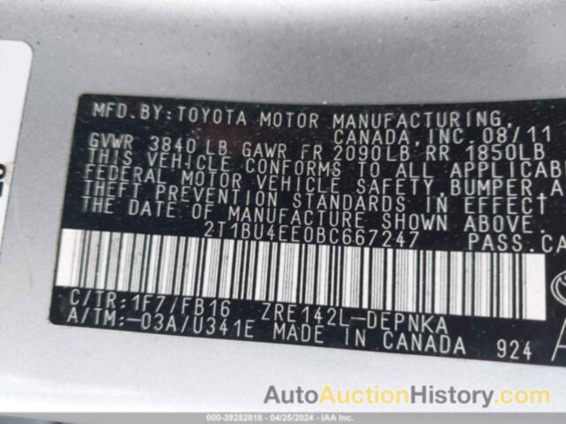 TOYOTA COROLLA S/LE, 2T1BU4EE0BC667247