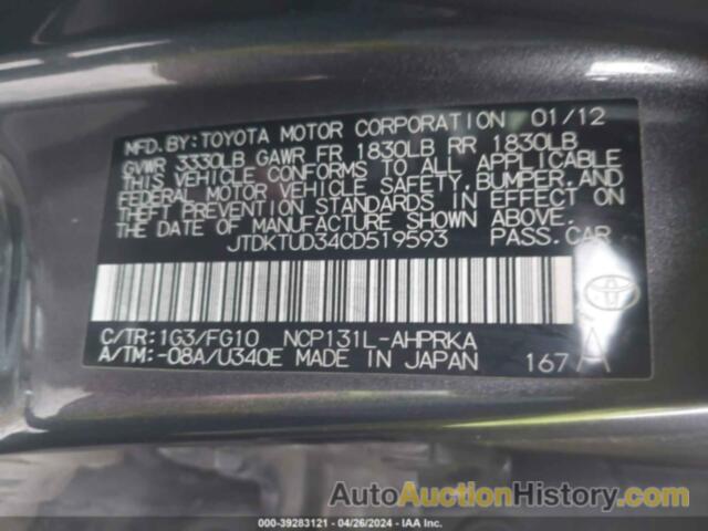 TOYOTA YARIS L, JTDKTUD34CD519593