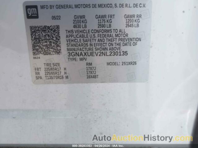 CHEVROLET EQUINOX AWD LT, 3GNAXUEV2NL230135