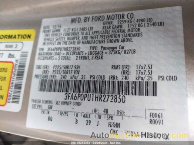 FORD FUSION ENERGI SE LUXURY, 3FA6P0PU1HR272850