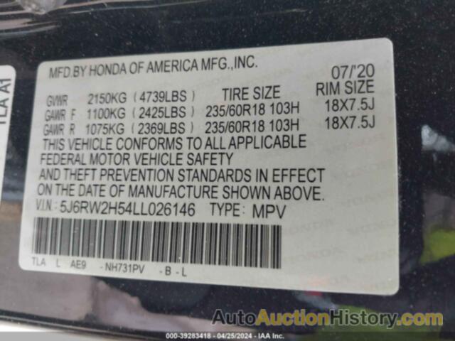 HONDA CR-V AWD EX, 5J6RW2H54LL026146