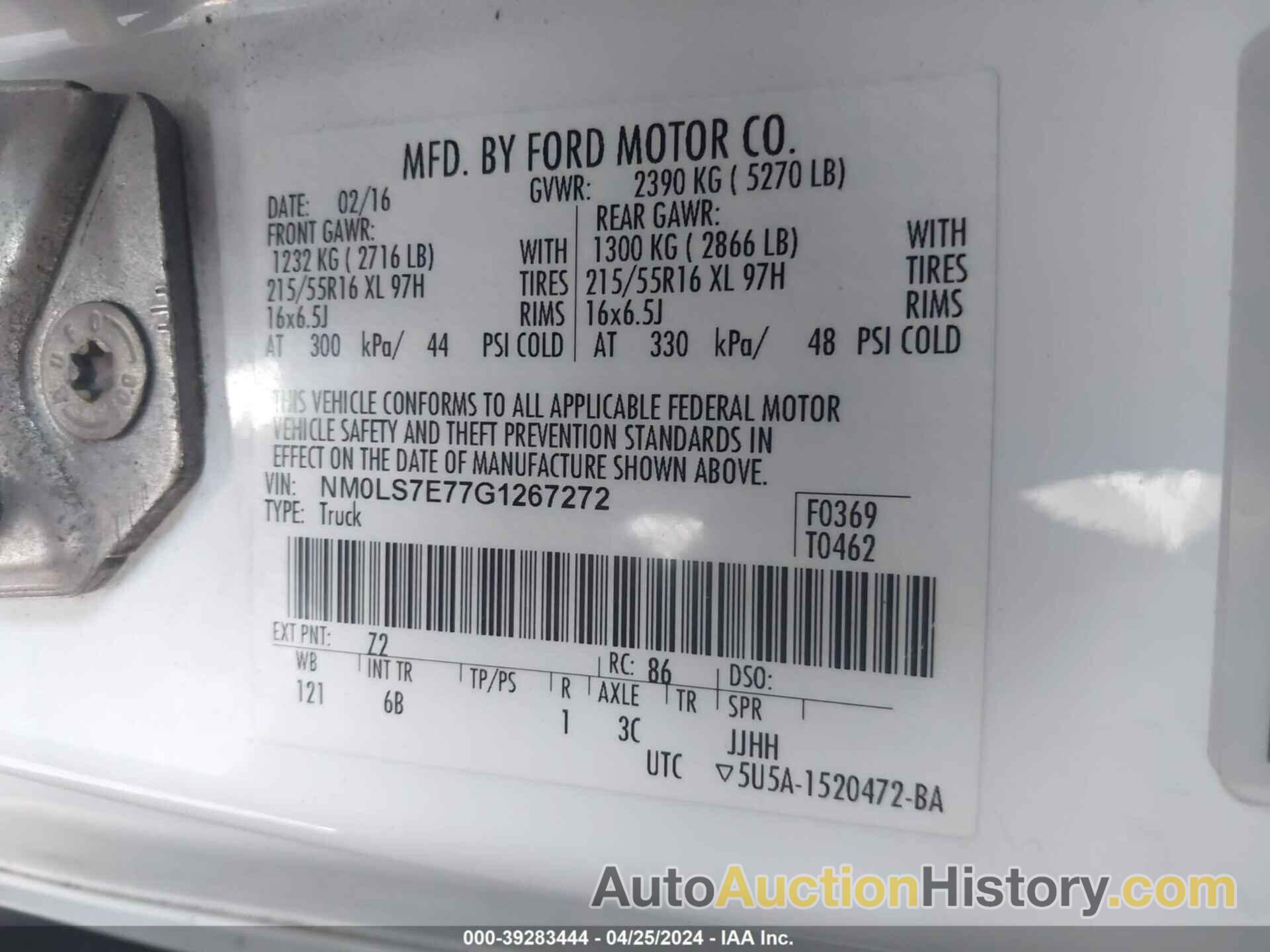 FORD TRANSIT CONNECT XL, NM0LS7E77G1267272