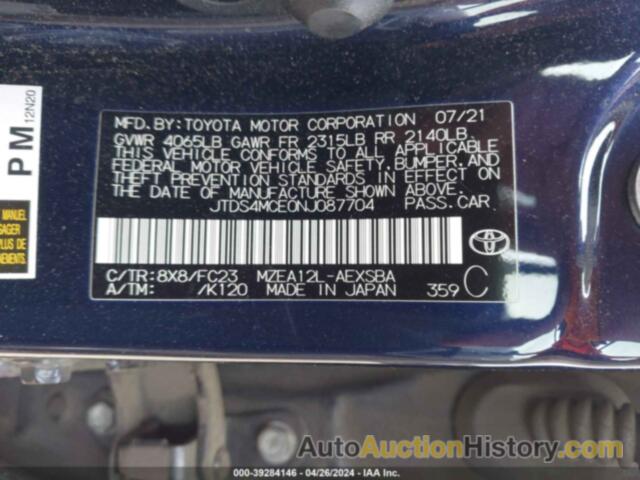 TOYOTA COROLLA SE, JTDS4MCE0NJ087704