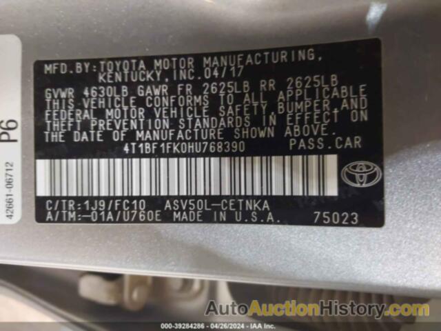 TOYOTA CAMRY LE, 4T1BF1FK0HU768390