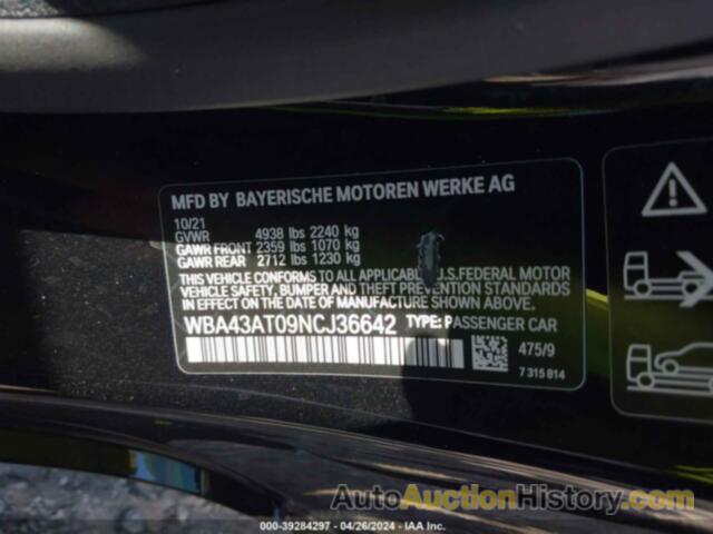 BMW 430XI, WBA43AT09NCJ36642