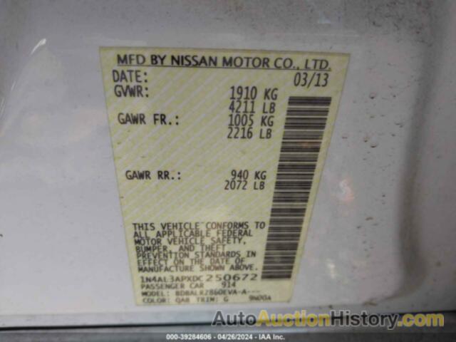 NISSAN ALTIMA 2.5 S, 1N4AL3APXDC250672