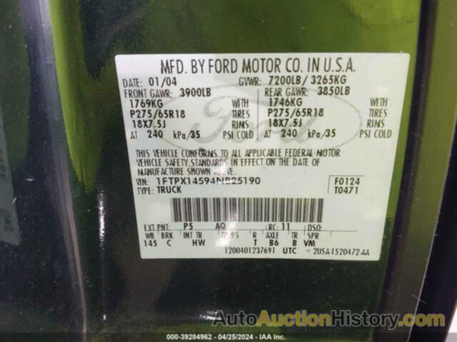 FORD F-150 FX4/LARIAT/XL/XLT, 1FTPX14594NB25190